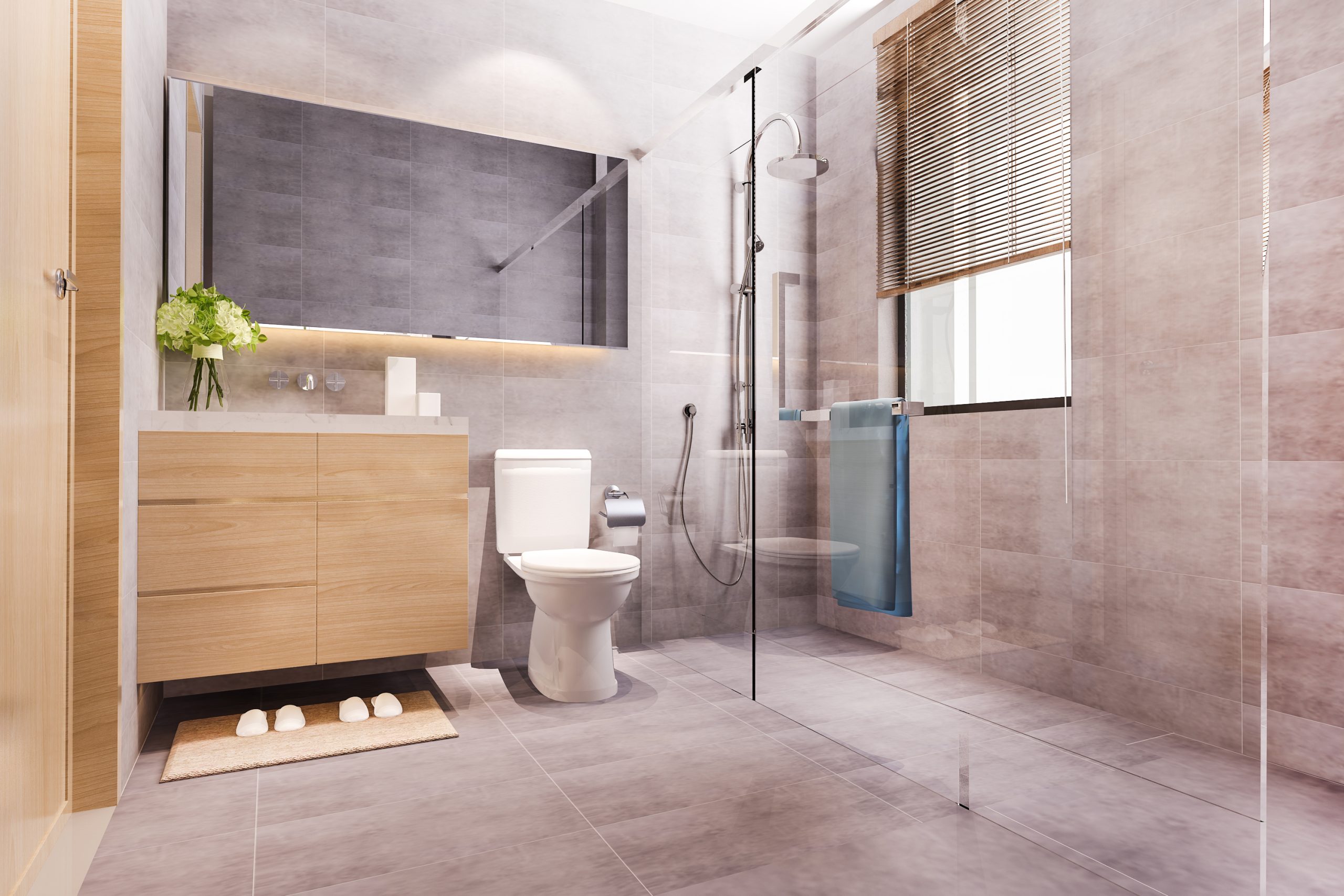 3d rendering modern design marble tile toilet bathroom